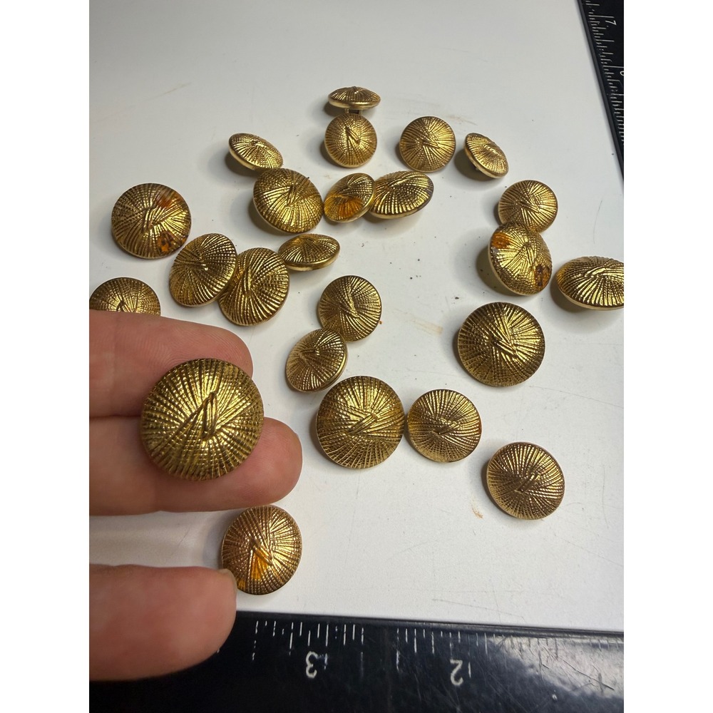 22pc Gold Tone Metal Sunburst Shank Buttons Mixed Sizes Textured Blazer Craft